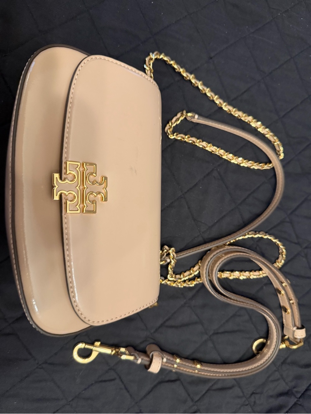 Tory Burch Nude Beige Leather Chain Crossbody
